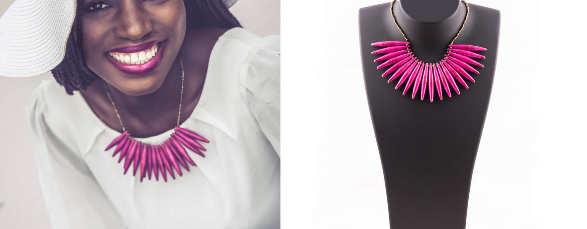Model mit pinker Halskette Schmuck Akena