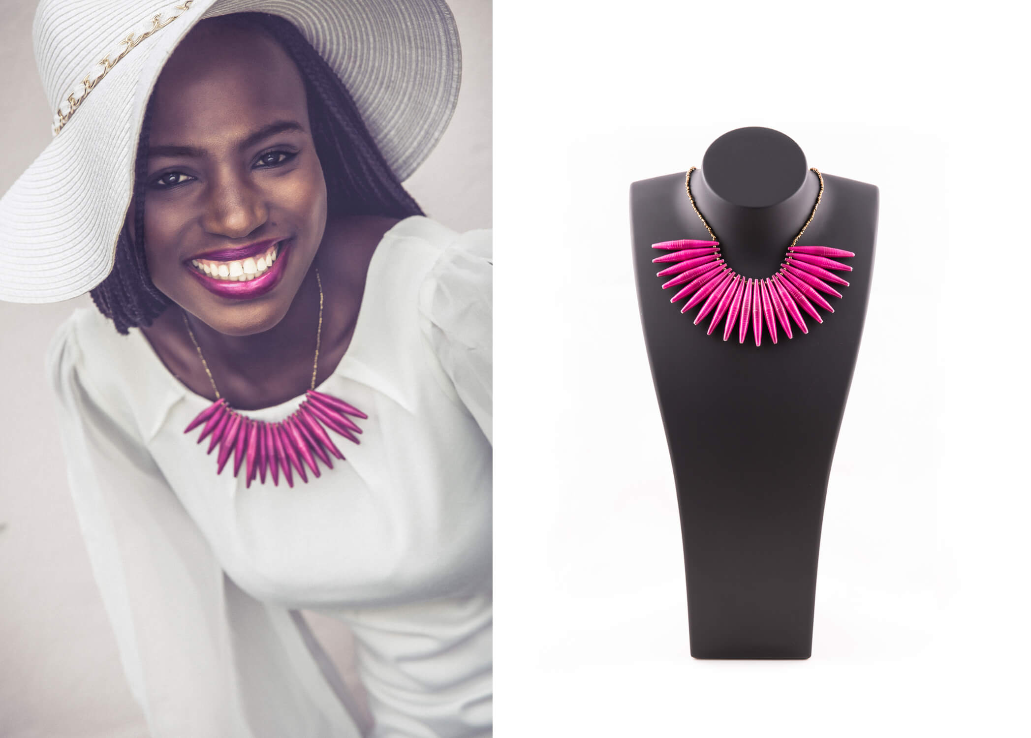 Model mit pinker Halskette Schmuck Akena